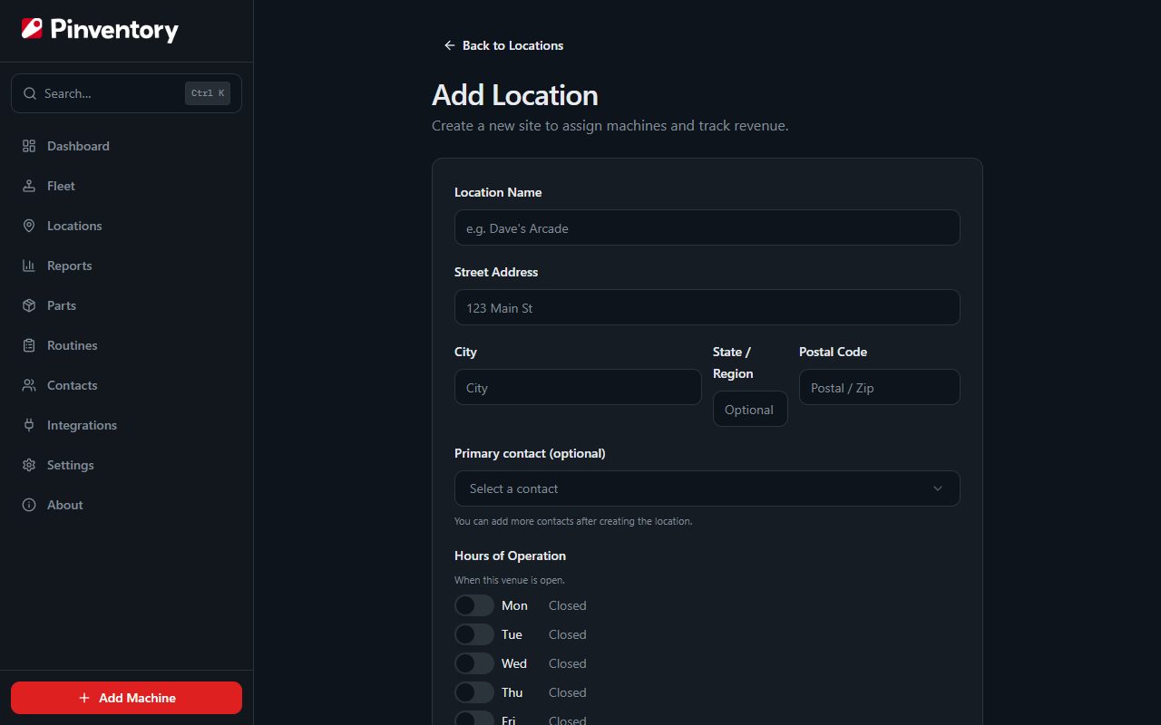 The Add Location form with the revenue model set to Free Play.