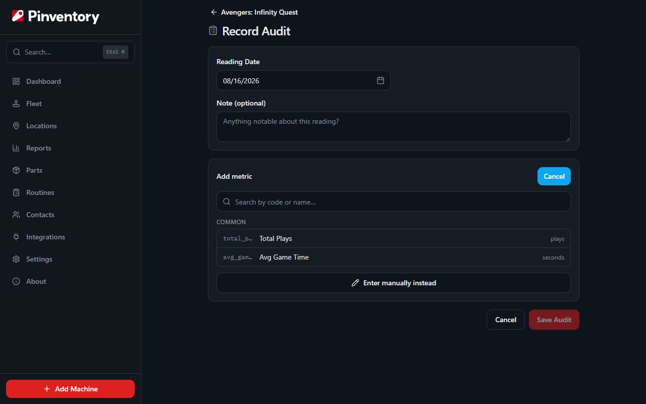The metric picker with catalog search results grouped by category.