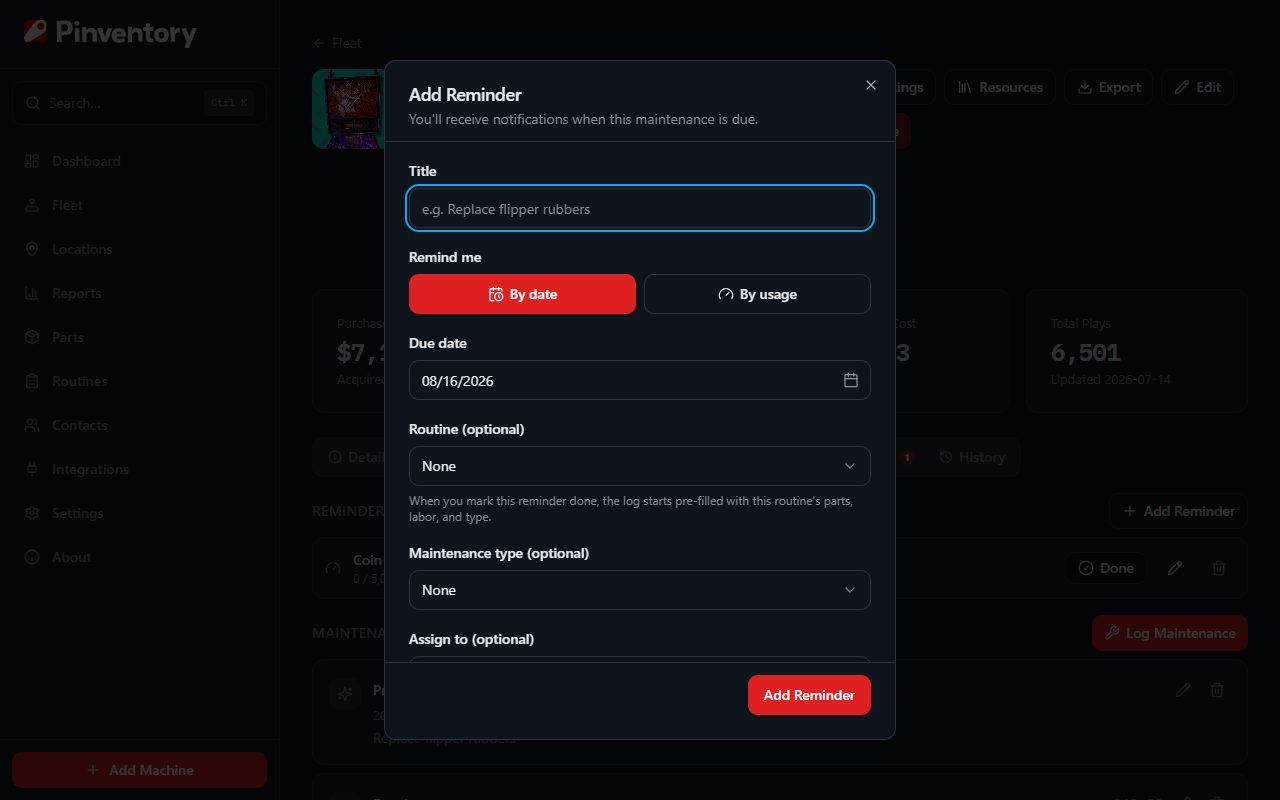 The Add Reminder dialog with the date and usage options.