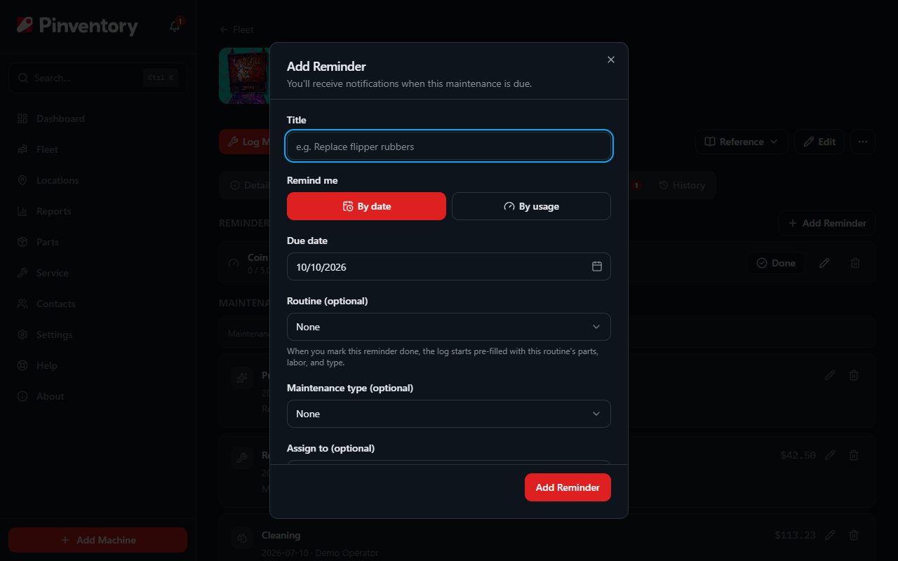 The Add Reminder dialog with the date and usage options.