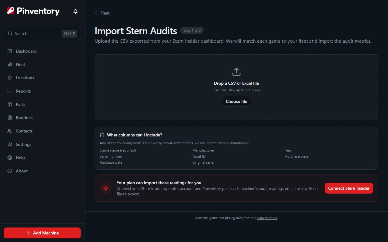 The Stern audit import review step.