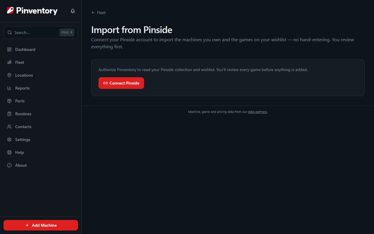 The Pinside collection import in Pinventory